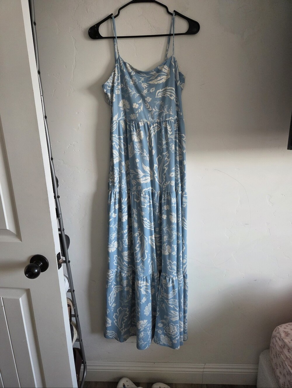 Blue Floral Spaghetti-Strap Maxi Dress